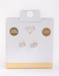 Large Gold Plated Sterling Silver Cubic Zirconia Stud Earrings - link has visual effect only