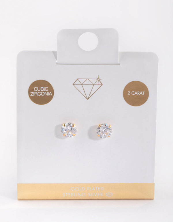 Large Gold Plated Sterling Silver Cubic Zirconia Stud Earrings