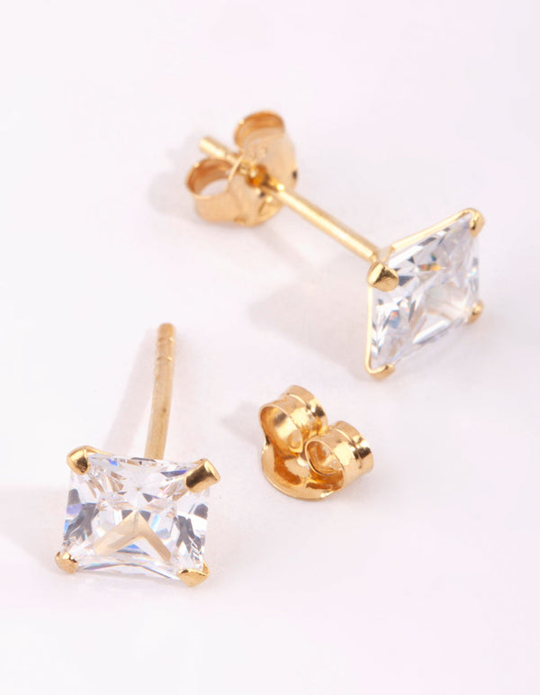 Medium Gold Plated Sterling Silver Cubic Zirconia Stud Earrings