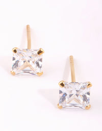 Medium Gold Plated Sterling Silver Cubic Zirconia Stud Earrings - link has visual effect only