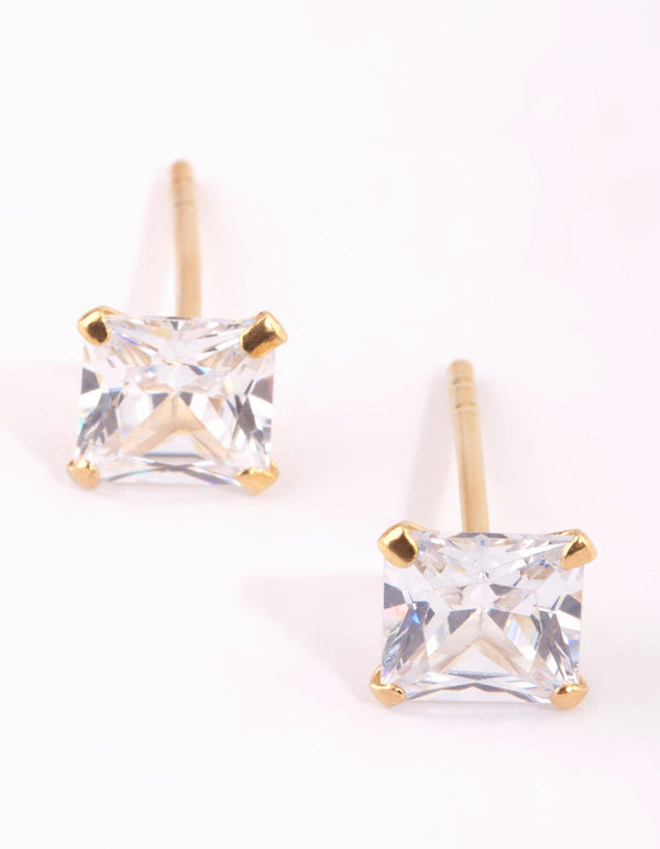Medium Gold Plated Sterling Silver Cubic Zirconia Stud Earrings