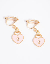 Pink Heart and Lock Clip-On Earrings - link has visual effect only