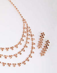 Rose Gold Tiered Diamante Necklace and Earrings Set - link has visual effect only