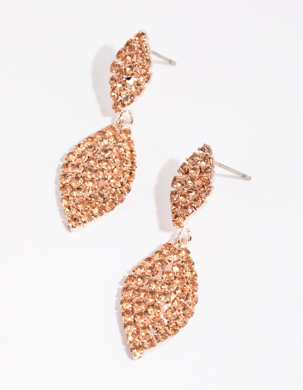 Rose Gold Diamante Leaf Necklace and Earrings Set