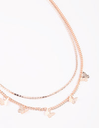 Rose Gold Butterfly Cup Chain Layered Necklace - link has visual effect only