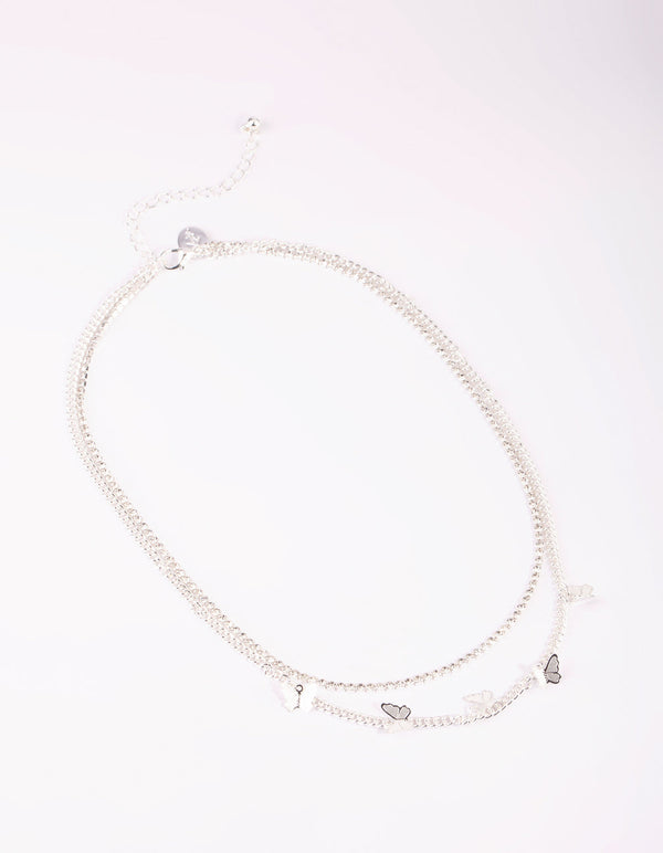 Silver Butterfly Cup Chain Layered Necklace
