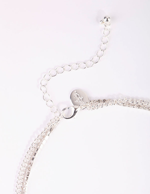 Silver Butterfly Cup Chain Layered Necklace