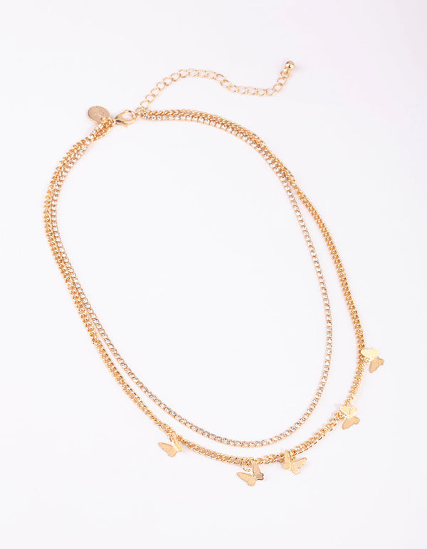 Gold Butterfly Cup Chain Layered Necklace
