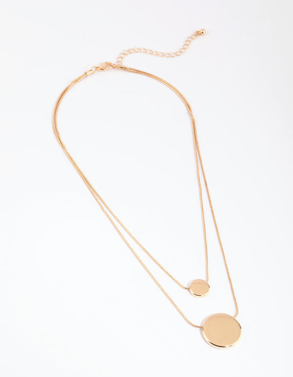 Gold Circle Disc Layered Necklace