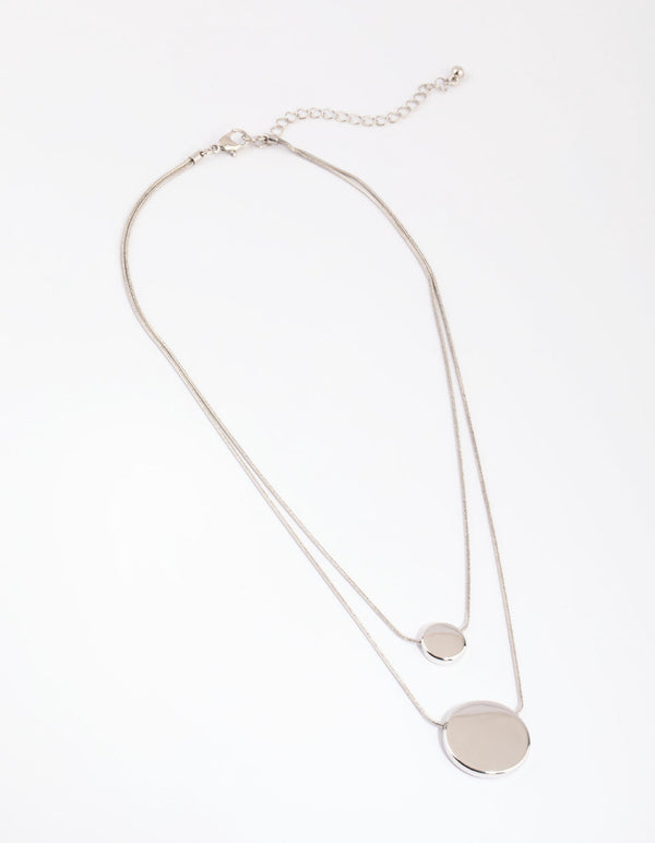 Rhodium Circle Disc Layered Necklace