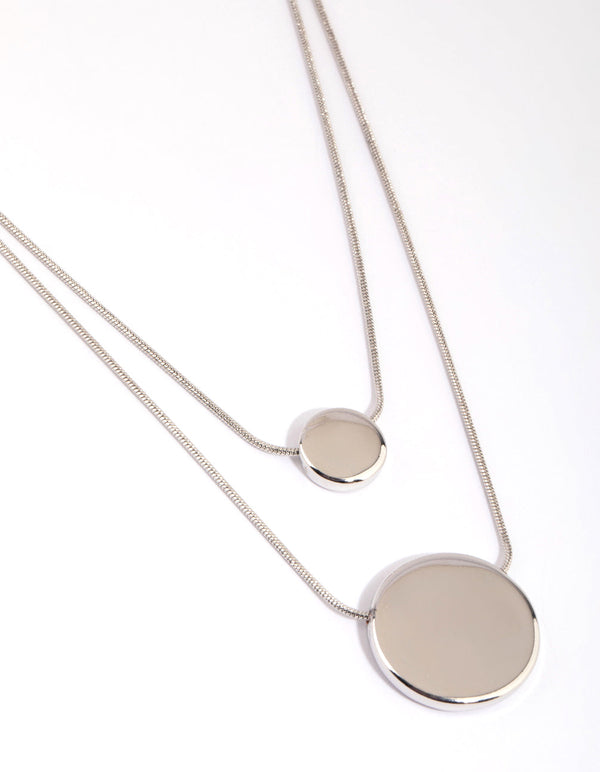 Rhodium Circle Disc Layered Necklace