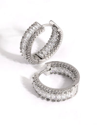 Rhodium Diamond Simulant Detailed Hoop Earrings - link has visual effect only