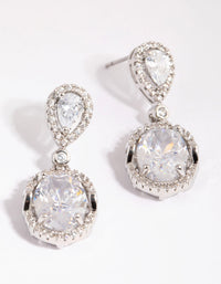 Rhodium Diamond Simulant Oval Drop Earrings - link has visual effect only