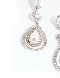 Rhodium Graduated Pearl Open Teardrop Earrings - link has visual effect only