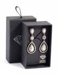 Rhodium Graduated Pearl Open Teardrop Earrings - link has visual effect only