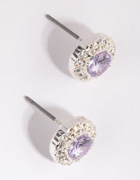 Silver and Lilac Diamond Simulant Halo Stud Earrings - link has visual effect only