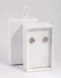 Silver and Lilac Diamond Simulant Halo Stud Earrings - link has visual effect only