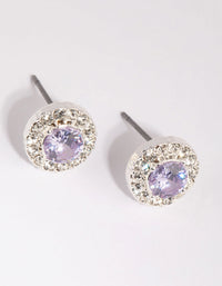 Silver and Lilac Diamond Simulant Halo Stud Earrings - link has visual effect only