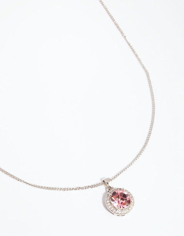 Rhodium and Pink Diamond Simulant Claw Necklace