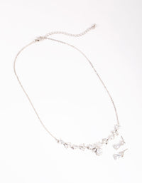 Rhodium Diamond Simulant Floral Teardrop Necklace and Earrings Set - link has visual effect only
