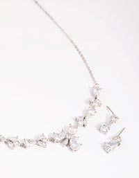 Rhodium Diamond Simulant Floral Teardrop Necklace and Earrings Set - link has visual effect only
