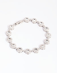Rhodium Diamond Simulant Halo Station Bracelet - link has visual effect only