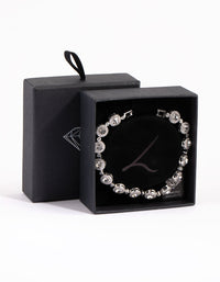 Rhodium Diamond Simulant Halo Station Bracelet - link has visual effect only