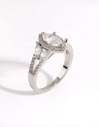 Rhodium Diamond Simulant Marquise Vintage Ring - link has visual effect only