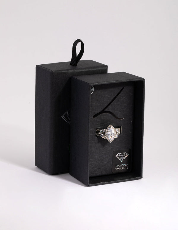 Rhodium Diamond Simulant Marquise Vintage Ring