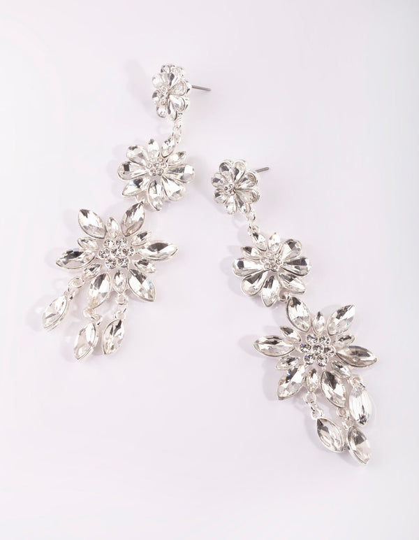 Silver Flower Drop Earrings
