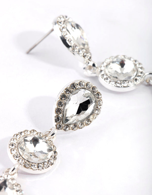 Silver Circular and Teardrop Diamante Earrings