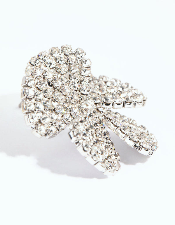 Rhodium Diamante Flower Stud Earrings