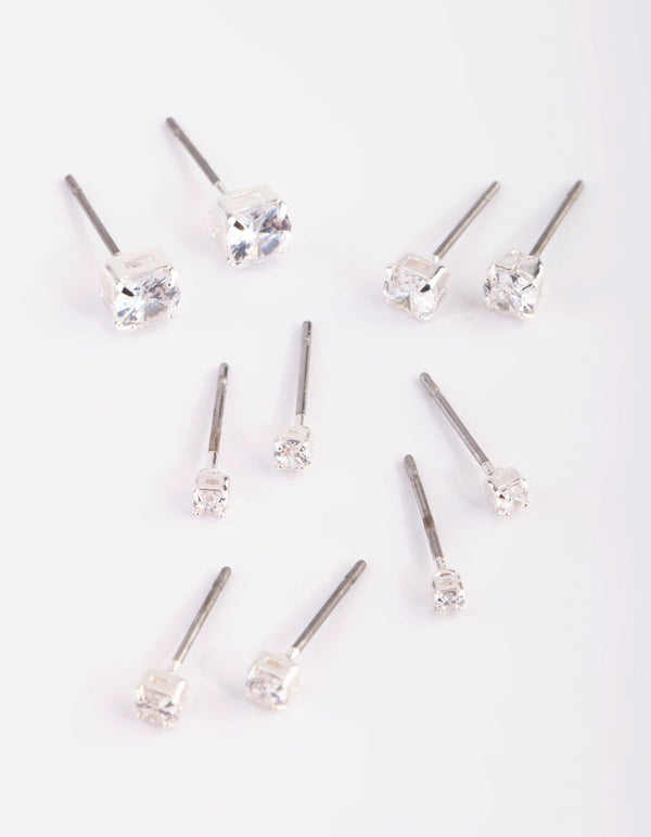 Silver Graduated Diamante Stud Earring Pack
