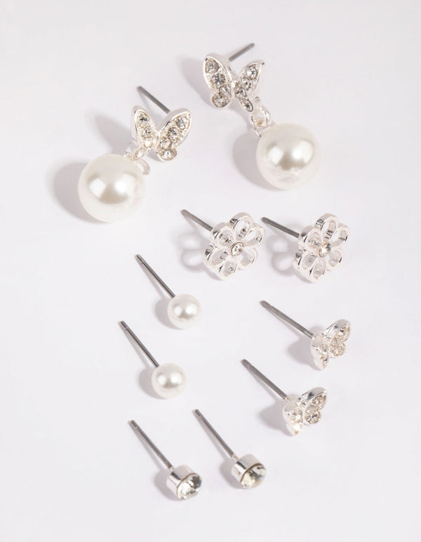 Silver Butterfly and Flower Earring Pack