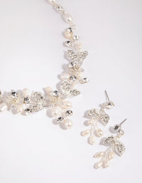 Silver Diamante and Pearl Wire Necklace and Earrings Set - link has visual effect only