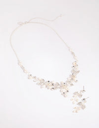 Silver Diamante and Pearl Wire Necklace and Earrings Set - link has visual effect only