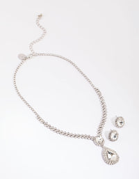 Rhodium Teardrop Surrounded Necklace and Earrings Set - link has visual effect only