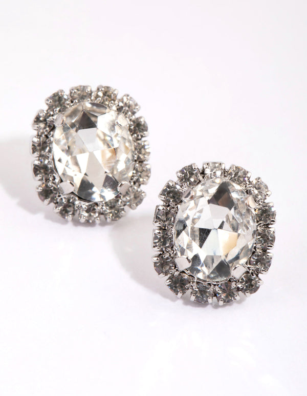 Rhodium Teardrop Surrounded Necklace and Earrings Set