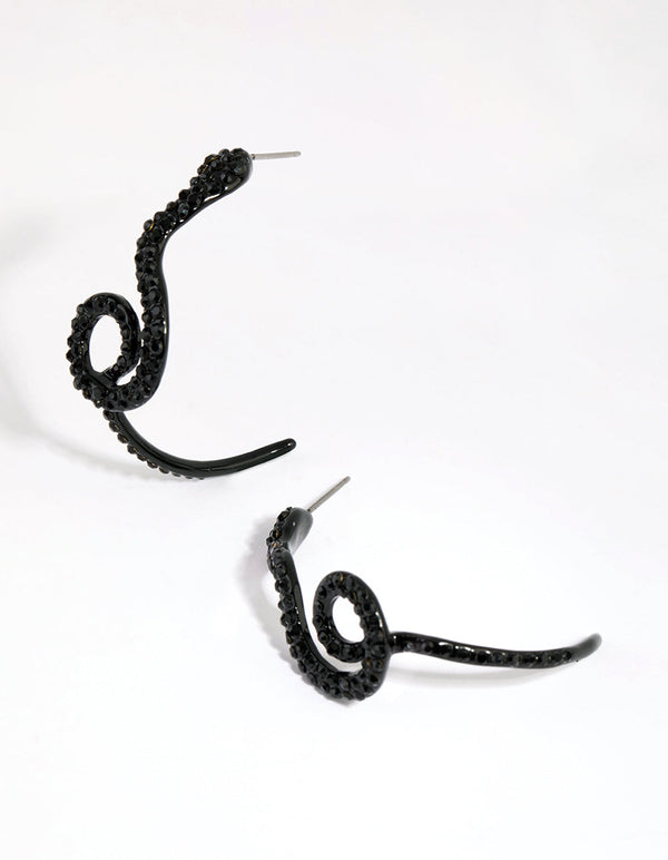 Matte Black Pave Snake Hoop Earrings