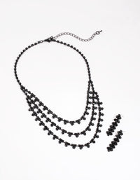 Matte Black Diamante Necklace and Earrings Set - link has visual effect only