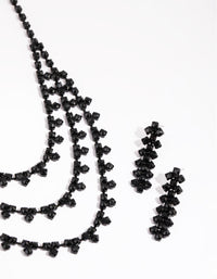 Matte Black Diamante Necklace and Earrings Set - link has visual effect only