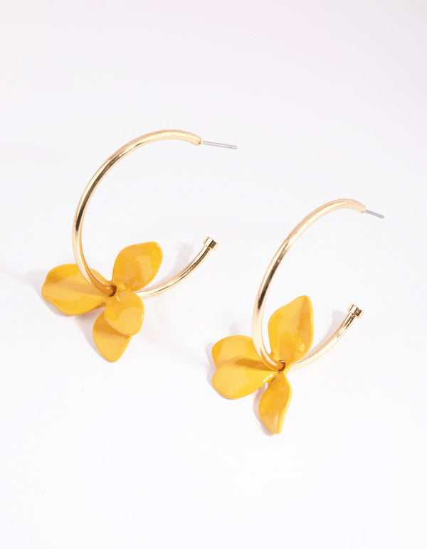 Yellow Flower Petal Hoop Earrings
