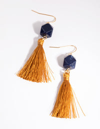 Yellow Bead and Tassel Drop Earrings - link has visual effect only