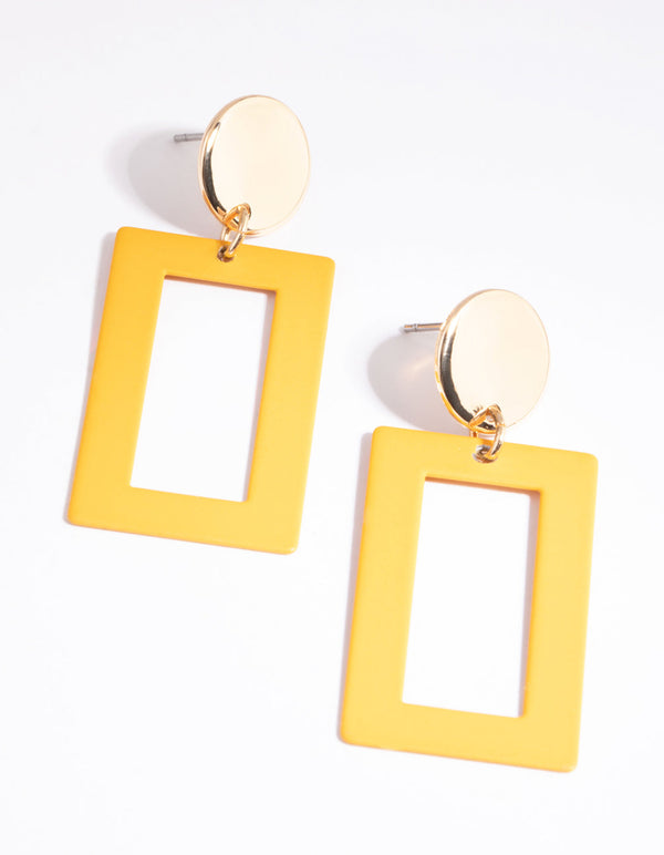Yellow Rectangular Drop Earrings