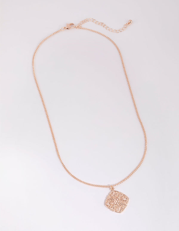 Rose Gold Intricate Flower Pendant Necklace