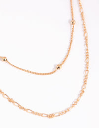 Gold Fine and Figaro Layered Necklace - link has visual effect only