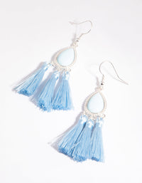 Blue Teardrop Tassel Drop Earrings - link has visual effect only