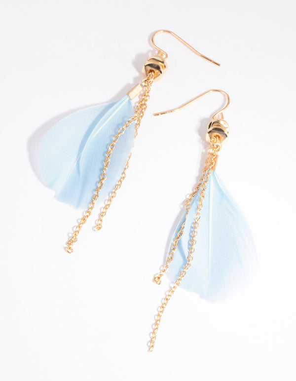 Blue Feather Drop Earrings