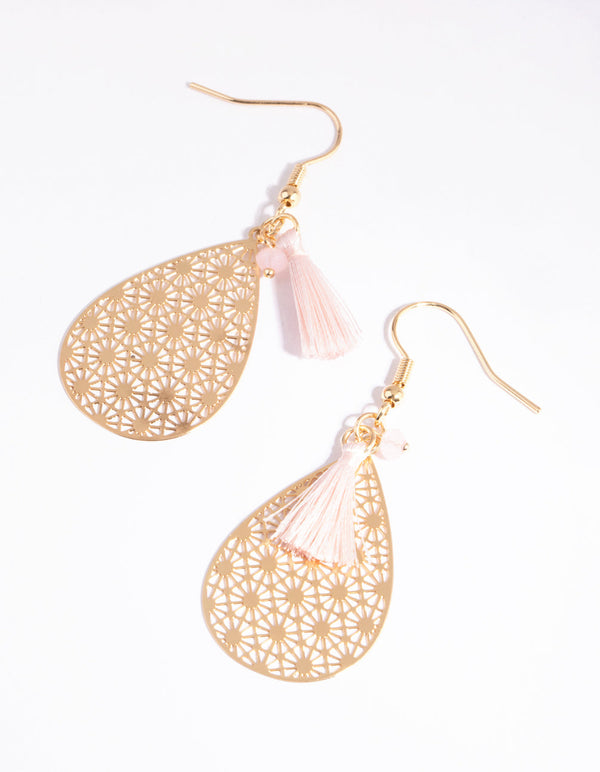 Blush Teardrop Tassel Earrings