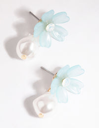 Blue Diamante Daisy Pearl Drop Earrings - link has visual effect only